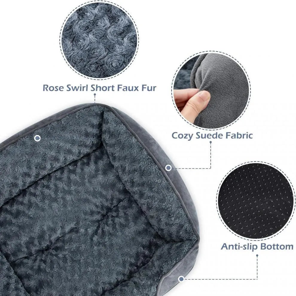 Stuffed pet kennel cat nest warm plush dog bed in beige and grey sizes S to XXL 60-110cm