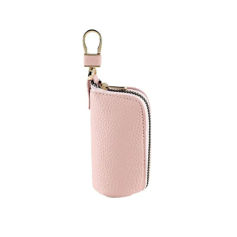 Men's black PU zipper key case with macaron colour options for key organisation