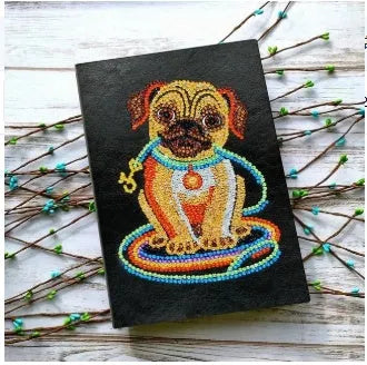 Black A5 hardcover diamond painting notebook with 50 blank pages for craft storage.