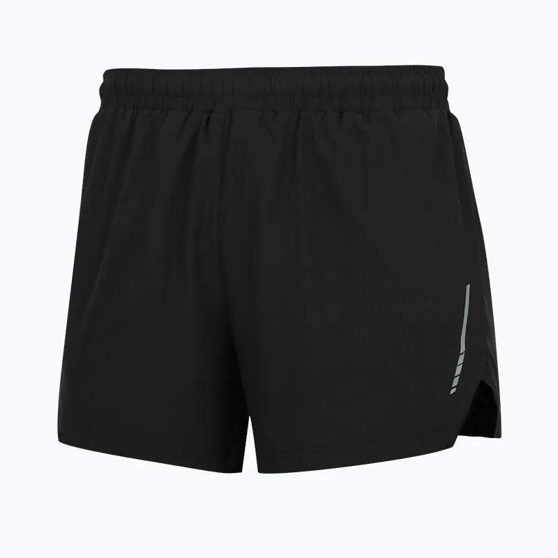 Men's quick-dry marathon running shorts in fluorescent green, showing straight-leg short style.