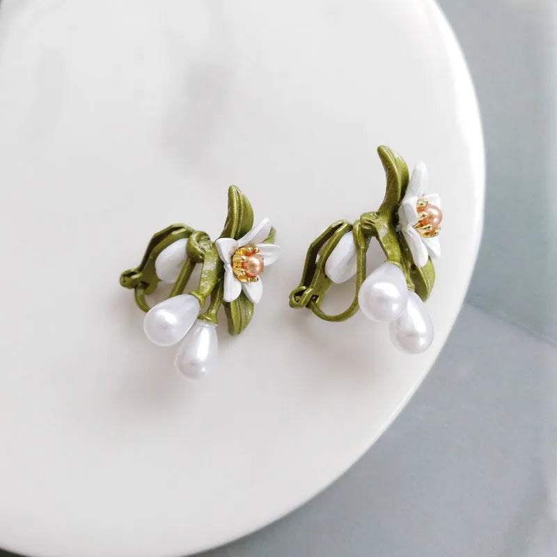 Alloy flower earrings with silver needle camellia detailing and contrasting colours