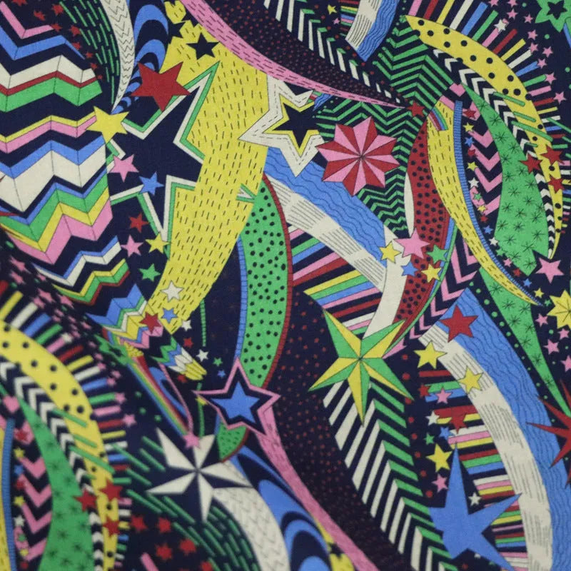 Blue cotton fabric with plant and flower designs, 145cm width measurement