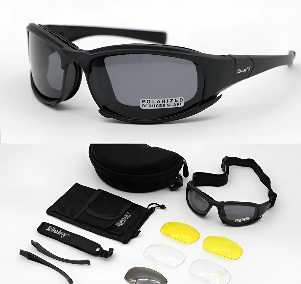 Tactical sports riding glasses full frame goggles with PC frame, four films, EVA finger box and mirror bag