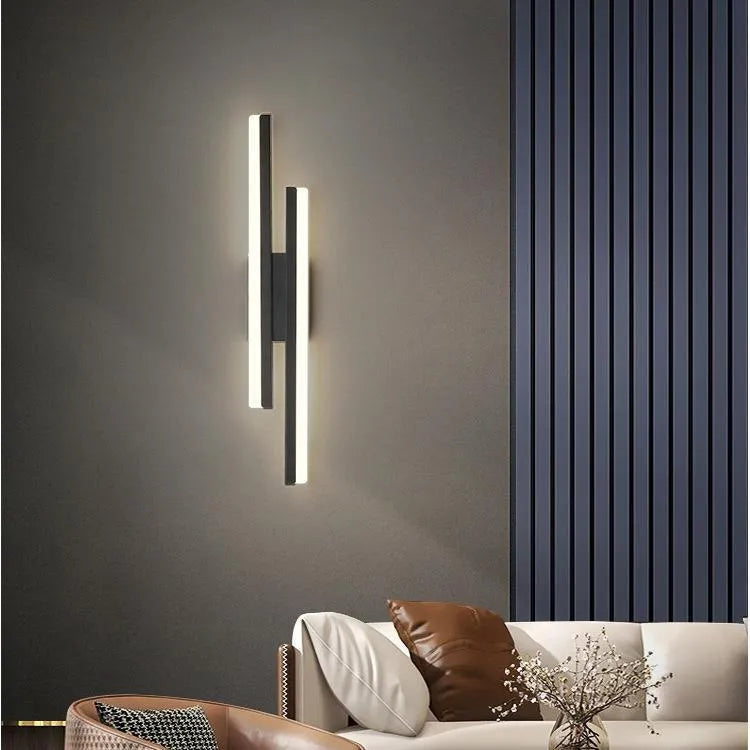 Scandinavian minimalist LED wall light with acrylic shade in black or gold finish, 50cm length