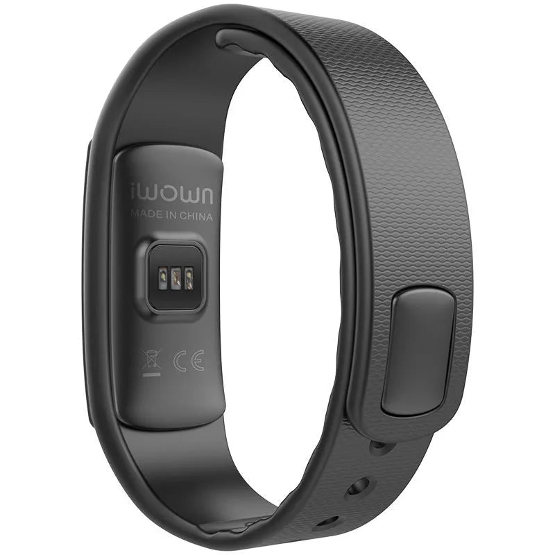 I6 smart sports bracelet with colour screen showing fitness data on black TPU wristband