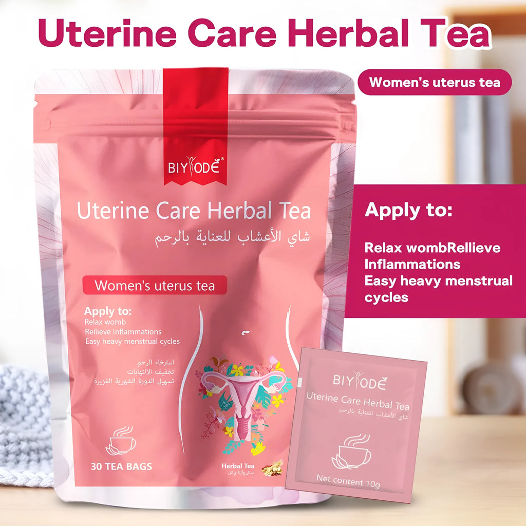Wholesale uterine care herbal tea bottle with 30 tea bags, OEM/ODM women's wellness supplement by BIYODE, GMP HALAL certified