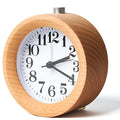 Solid beech wood alarm clock with 4-inch mirror dial and wooden casing