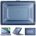 MacBook protective hard shell case in cold black, starry sky grey, elegant apricot, and sapphire blue colours.