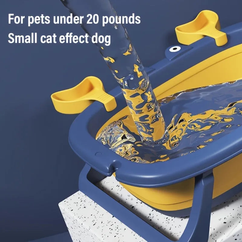 Blue foldable portable pet tub suitable for a small dog or cat.