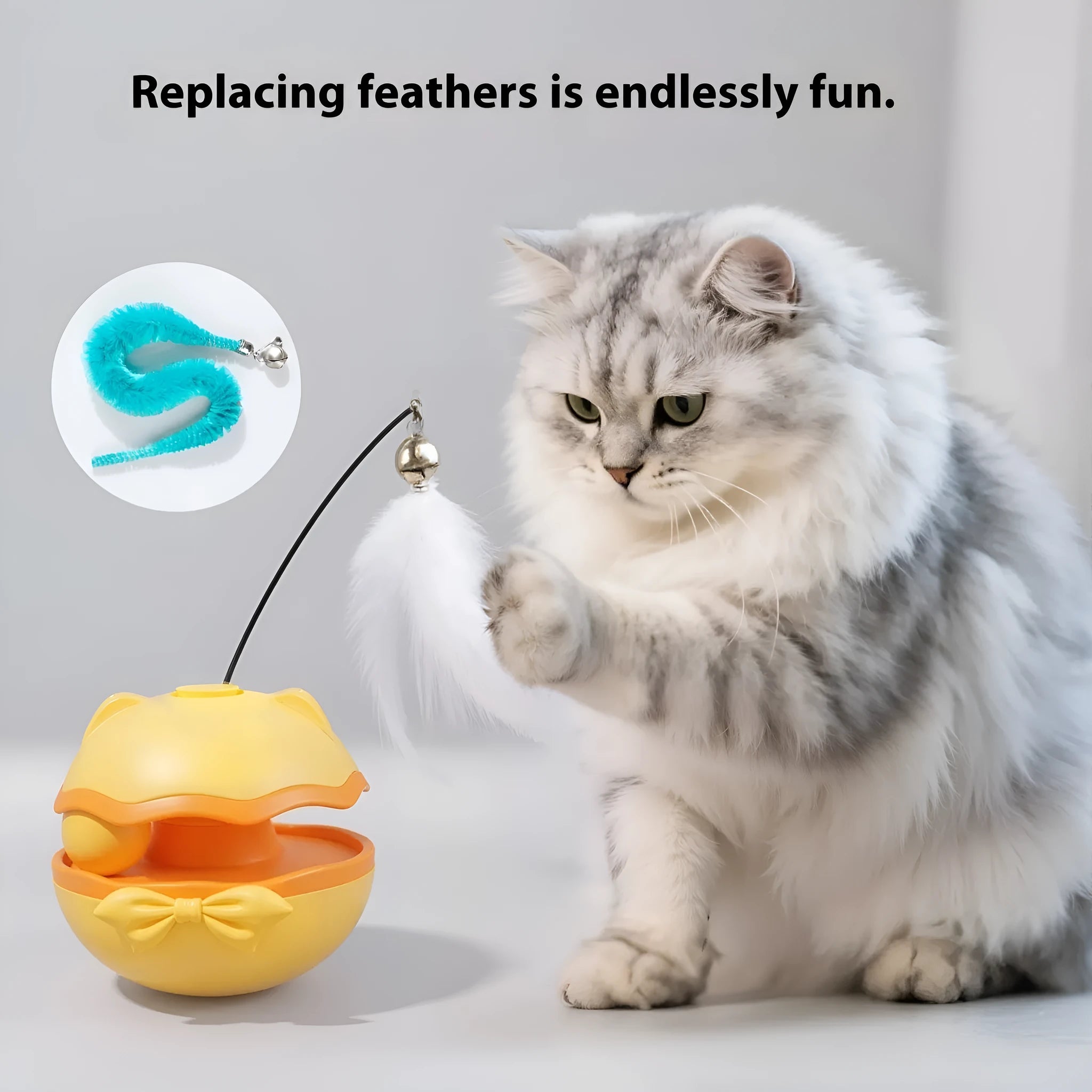 Electric cat toy tumbler with rotating teaser stick in multiple colour options