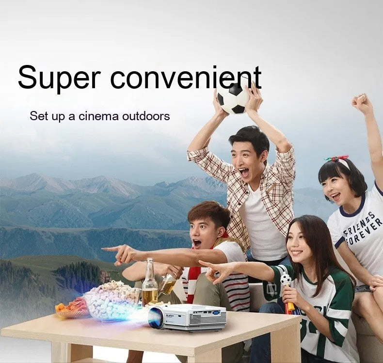 Portable HD projector in white with 1080p resolution and compact 185x199x75mm design