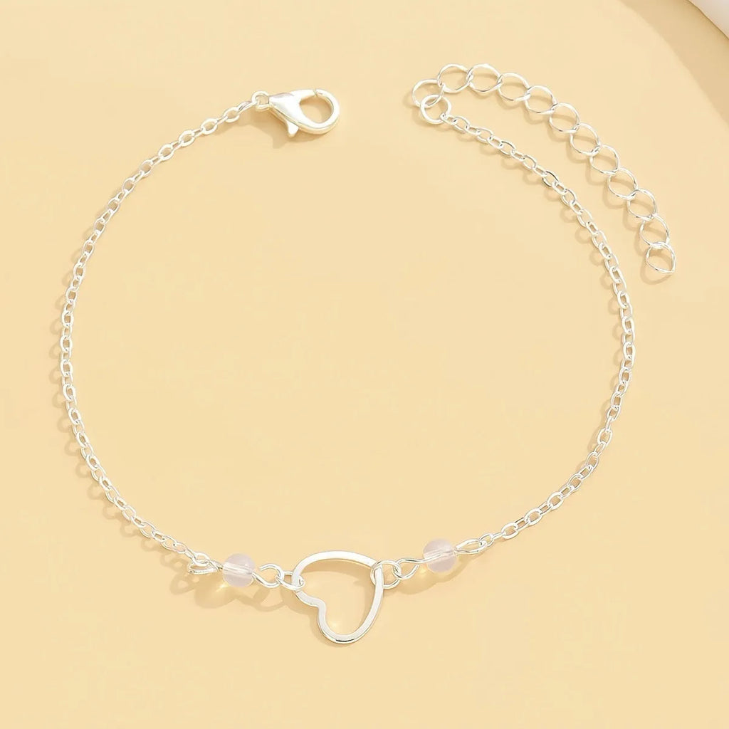 Women's gold heart pendant adjustable anklet with geometric design