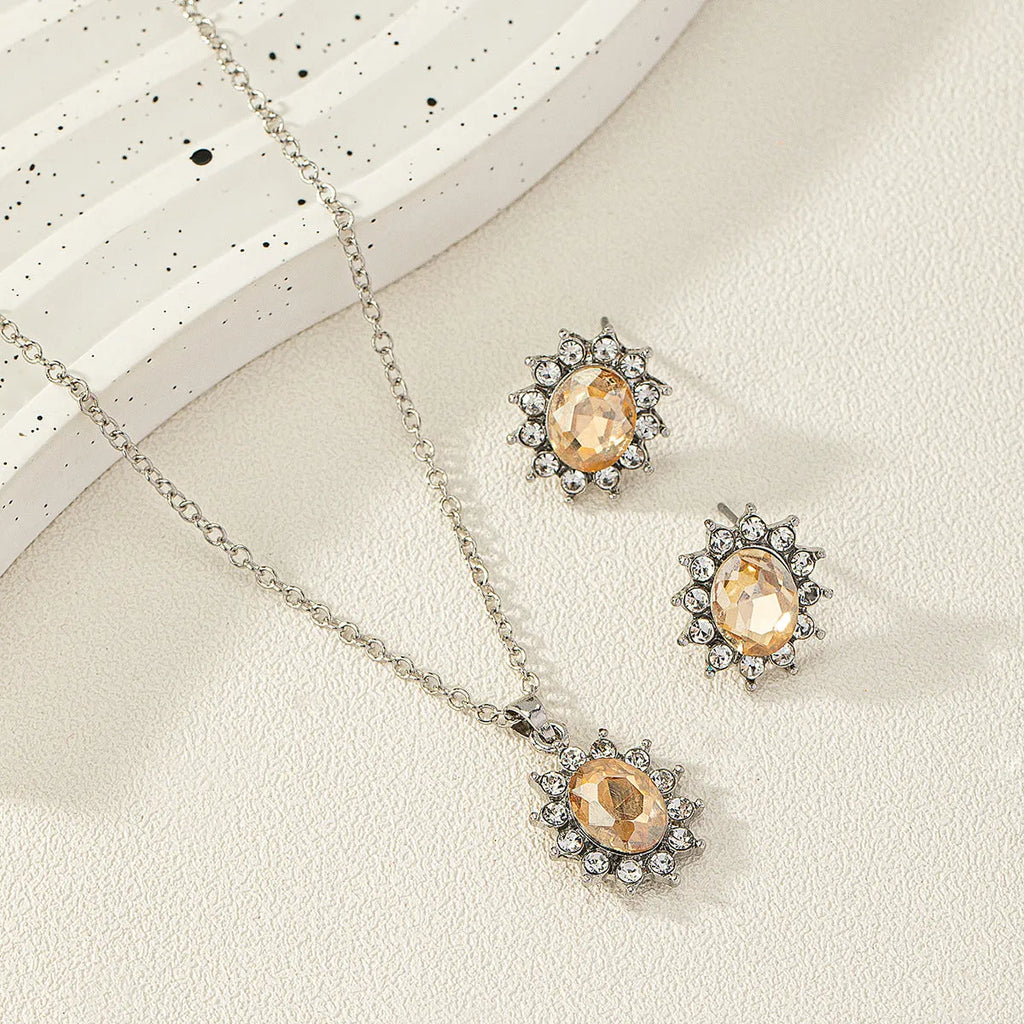 Sunflower zircon earrings and necklace jewellery set in six colour options