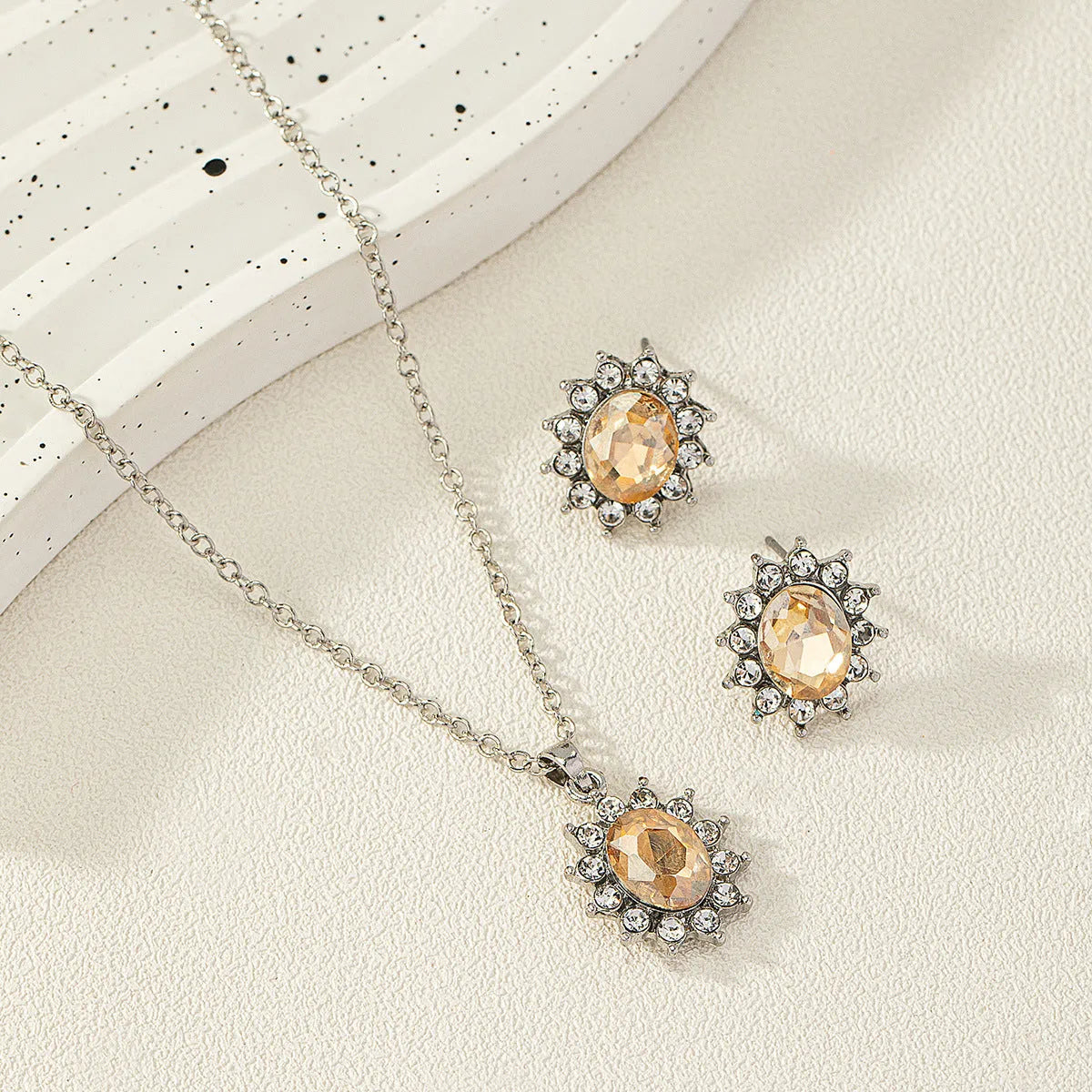 Sunflower zircon earrings and necklace jewellery set in six colour options
