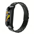 Smart bracelet with heart rate and blood pressure monitor stainless steel wristband in black