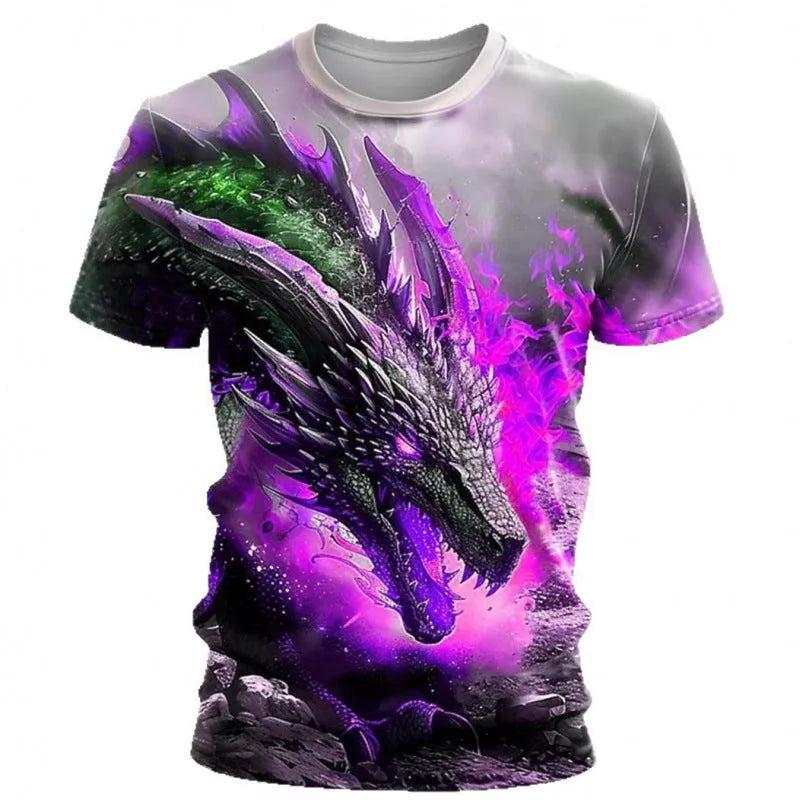 Men's grey T-shirt with a large, detailed 3D wind dragon graphic print on the front.