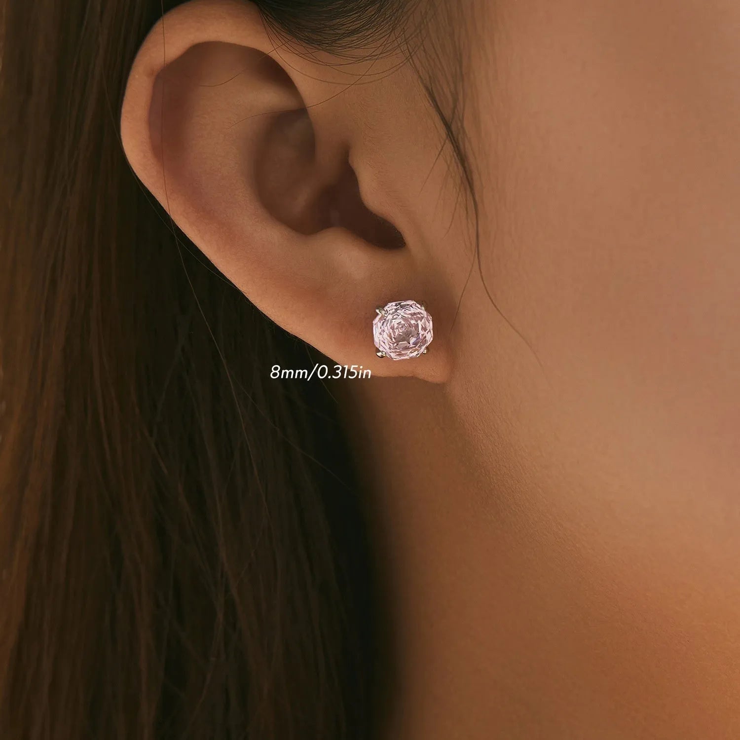 S925 sterling silver rose stud earrings in pink colour at 6mm and 8mm sizes