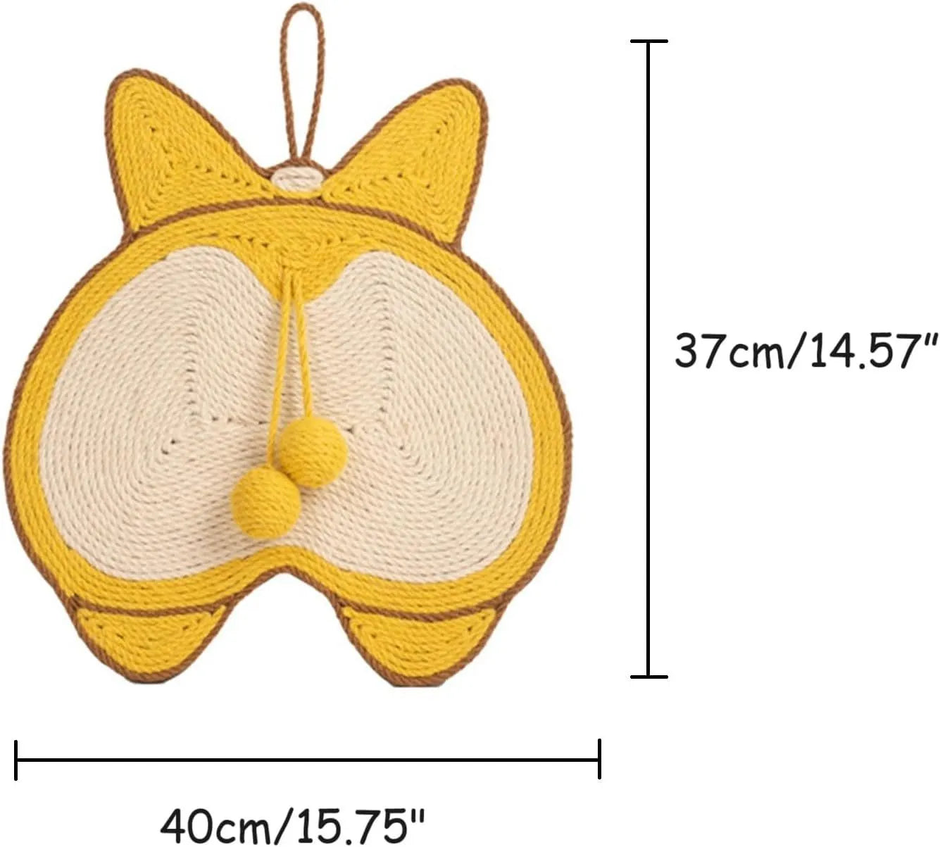 Yellow Corgi design sisal cat scratcher pad with anti-slip base measuring 37x40cm