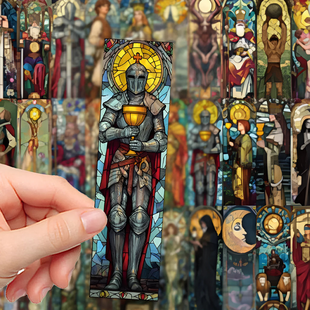 Set of 30 painted glass tarot theme paper bookmarks with cute illustrations.