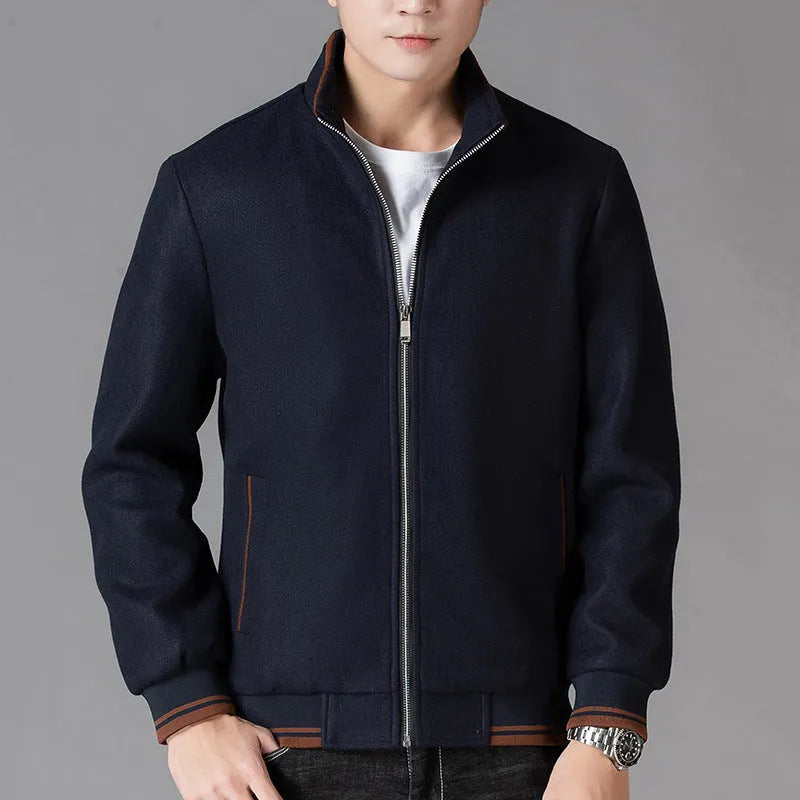 Men's grey sport-style fleece jacket with long sleeves on a hanger.