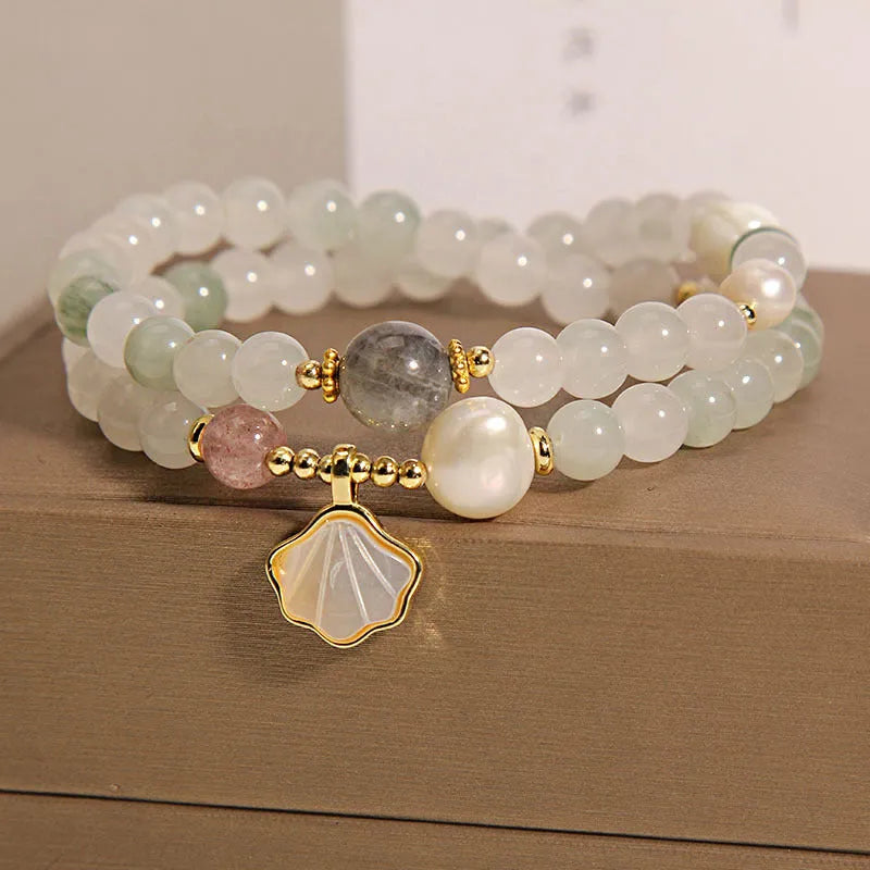 Tianshan emerald green crystal bracelet with gold-plated apricot leaf pendant for women