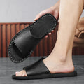 Brown and black men's leather casual sandals with rubber soles for outdoor spring and summer wear.