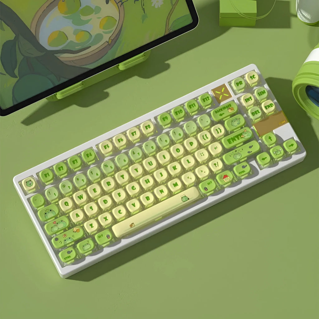 Round frog four-sided transparent pudding keycap set, PBT PC, OEM height, translucent characters