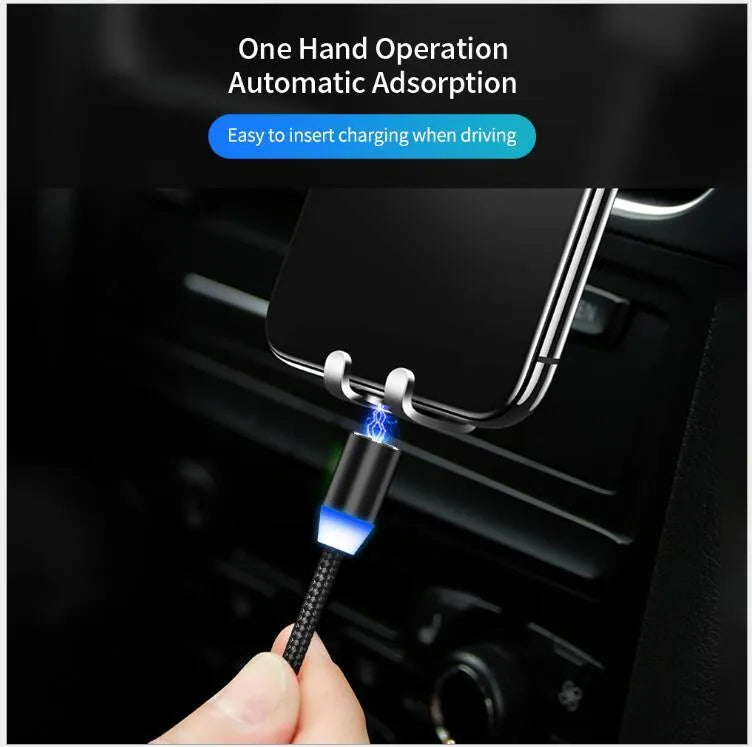 YBD black magnetic LED charging cable with aluminium shell connector next to an iPhone