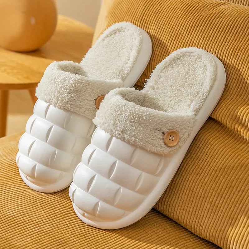 Women's detachable plaid slippers with plush lining and EVA anti-skid sole in multiple colours.