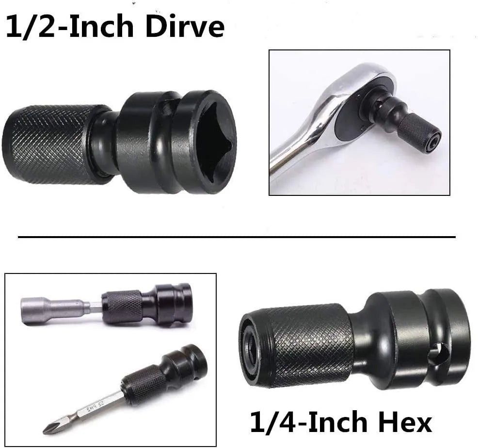 No. 45 steel telescopic bit holder with hexagonal handle for 1/2" to 1/4" drive conversion.