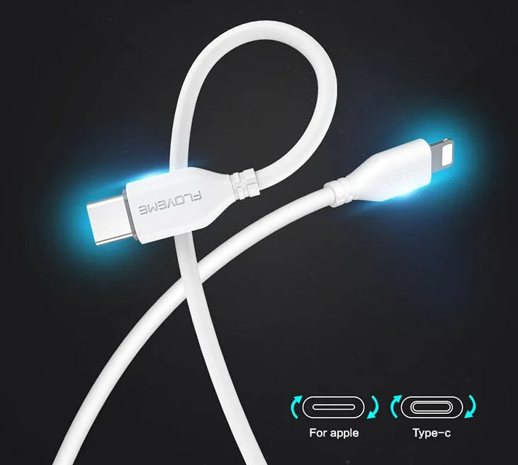 White USB-C to Lightning charging cable with 2m length for iPhone and iPad