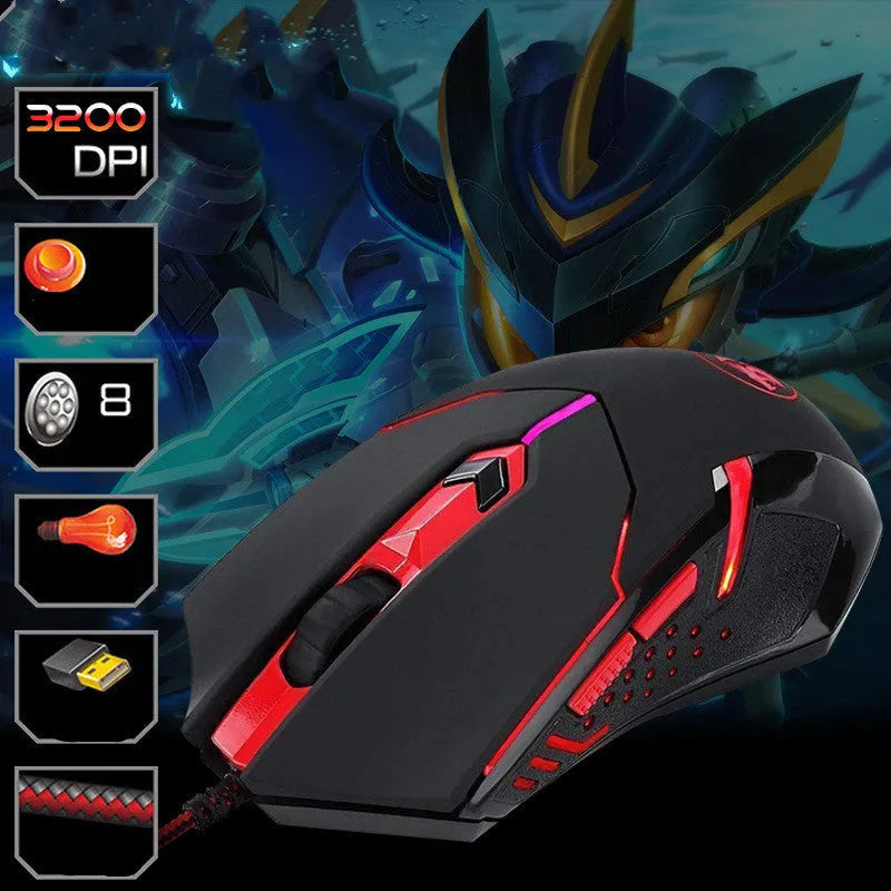 Black and red USB wired optical gaming mouse with ergonomic design and 1.8 metre cable