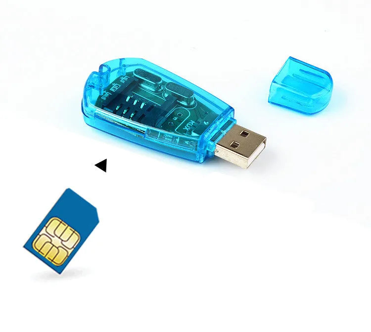 Blue plastic USB 2.0 external SIM card reader for mobile phones