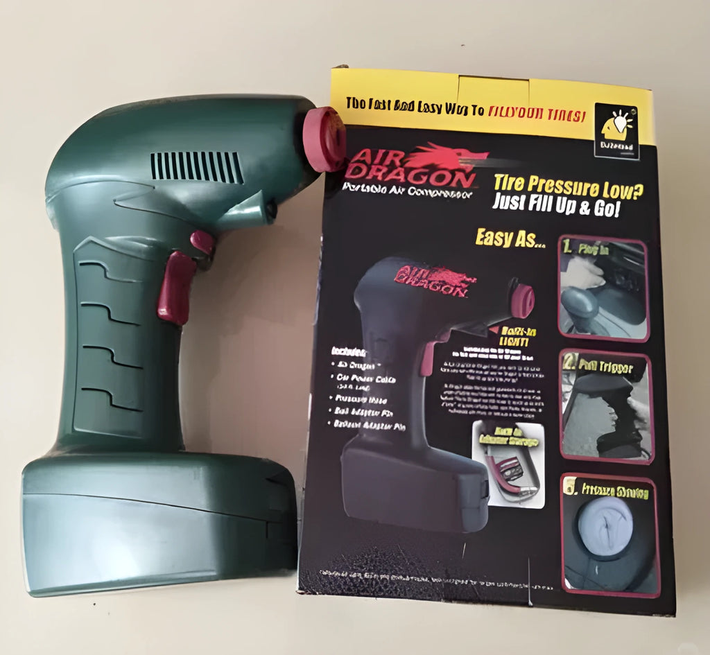 Portable 12V car tyre inflator with digital pressure gauge and LED light for emergency use