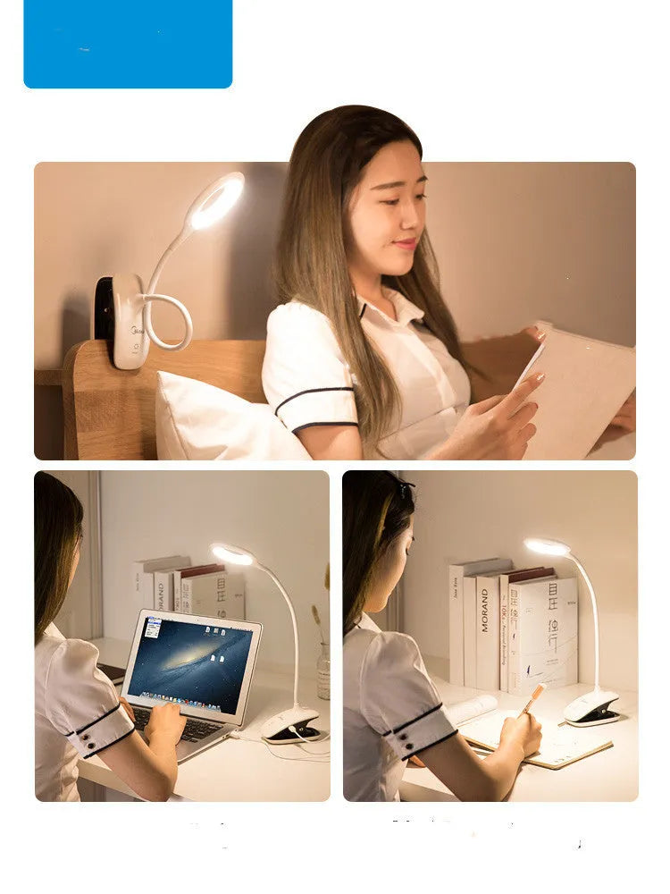 Green USB rechargeable touch control LED table lamp on a wooden desk