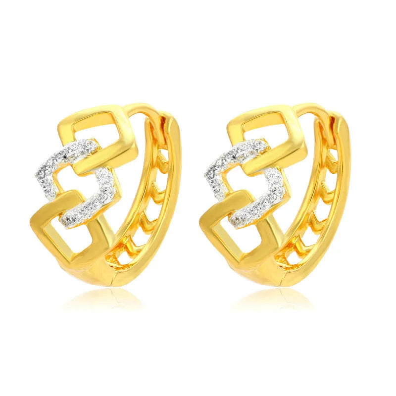 Geometric hollow-out earrings with gold electroplating and ear clip fastening