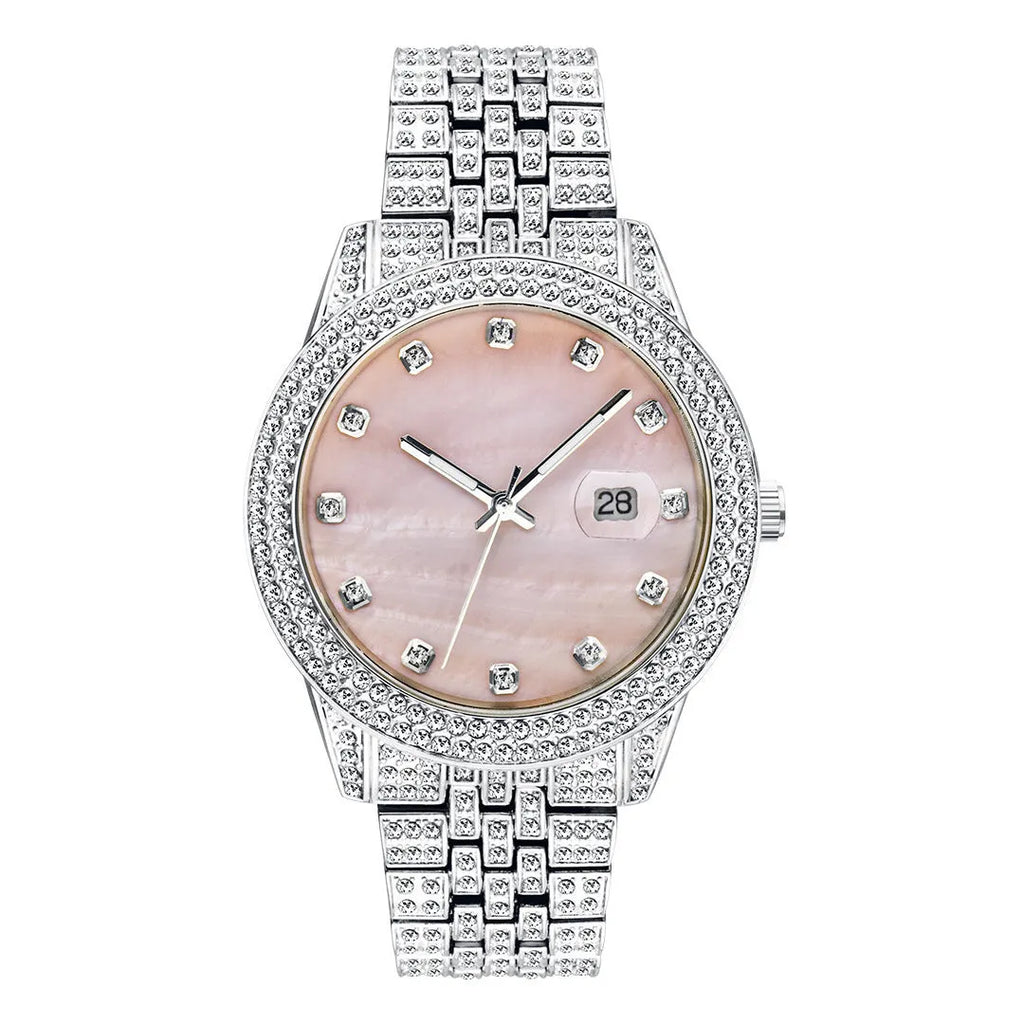 Men's quartz watch with calendar function, alloy case, 10mm thickness, multiple colour options including gold and green