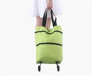 Foldable tug bag shopping cart in Oxford cloth with metal bracket, 10kg load, 45x40x14cm, sapphire blue red green orange