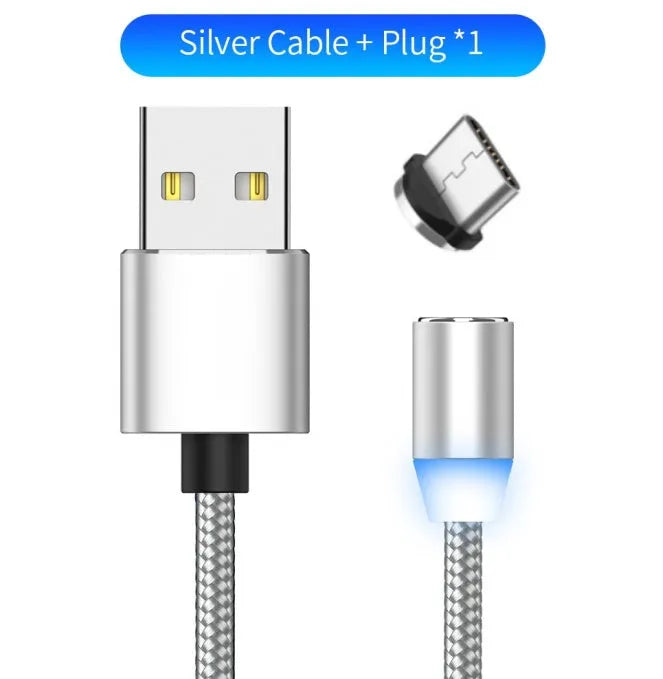 YBD black magnetic LED charging cable with aluminium shell connector next to an iPhone