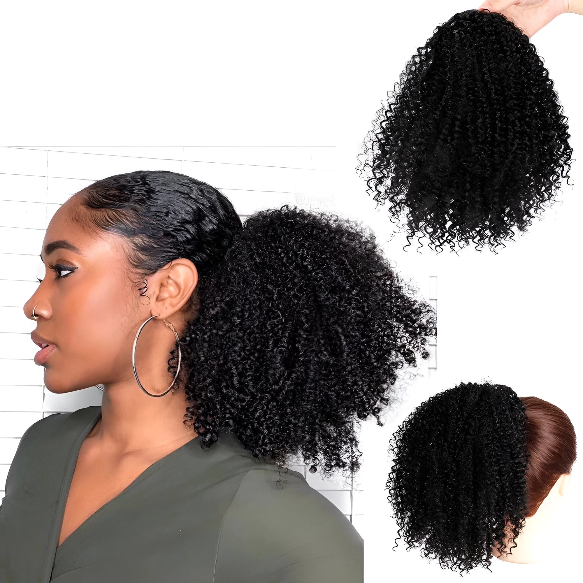 Women's African drawstring stretch small curly wig in 8 inch length with adjustable cap