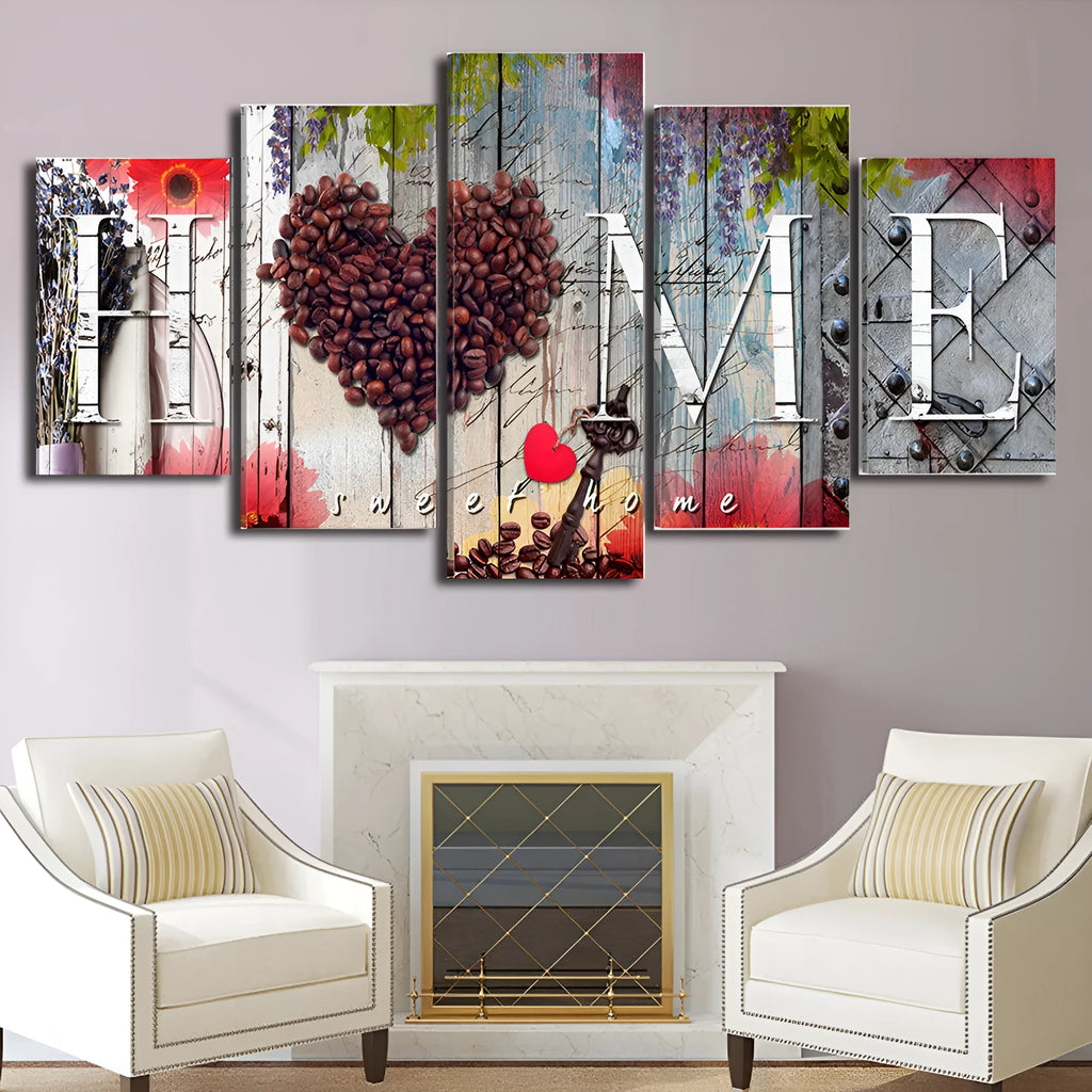 Red Home Sweet Home oil painting decoration board set with five unframed canvas panels in size S