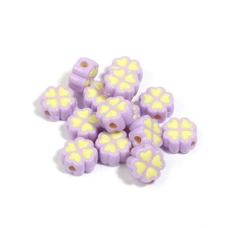 15mm acrylic four-leaf clover beads with frosted finish in multiple colour options