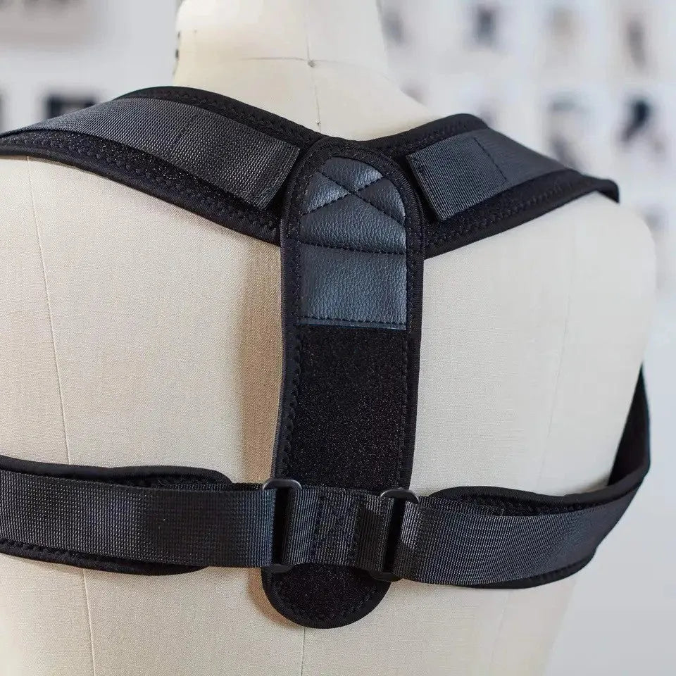 Black adjustable posture correction strap for invisible back support under clothing