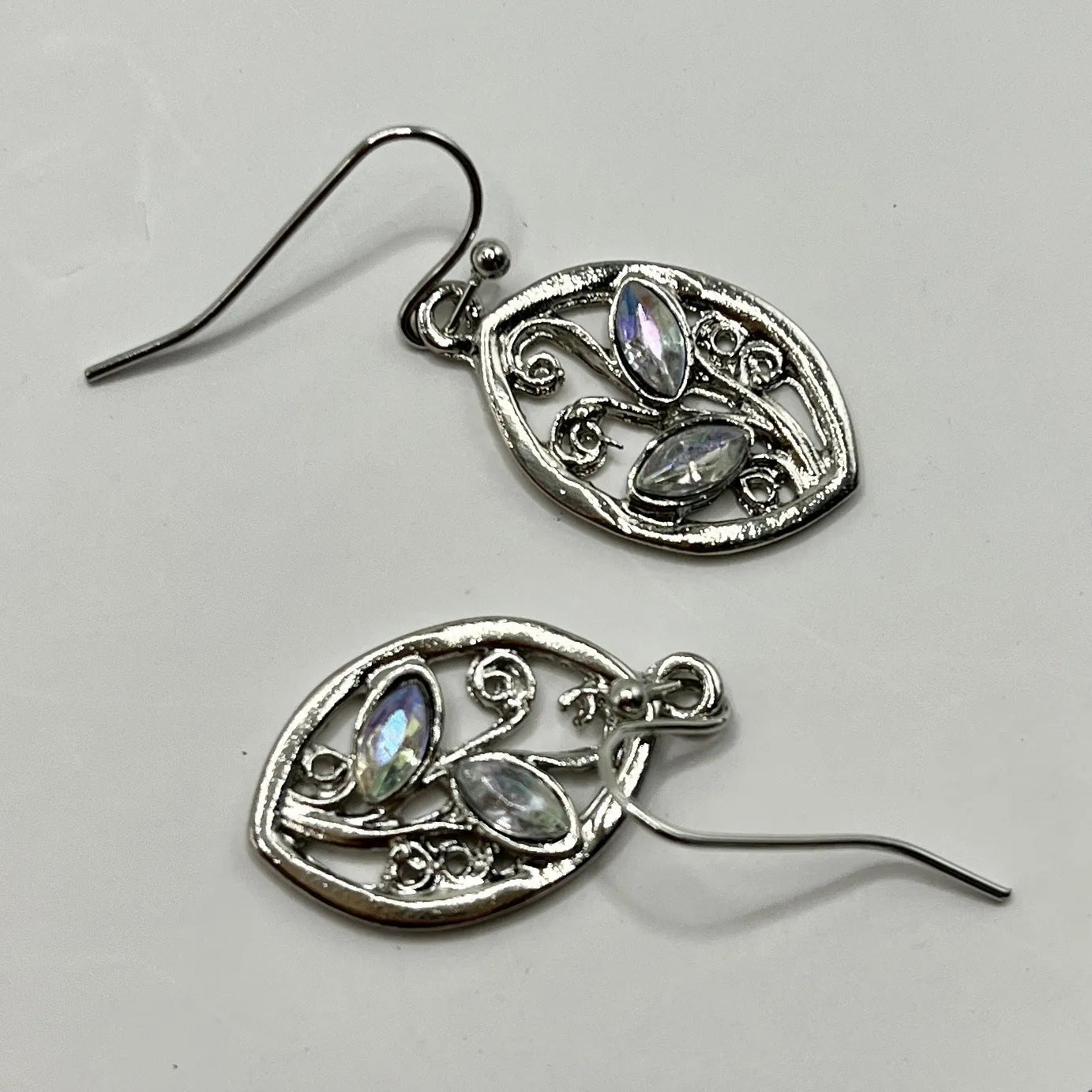 Women's silver leaf earrings with colourful embedded moonstones and alloy construction