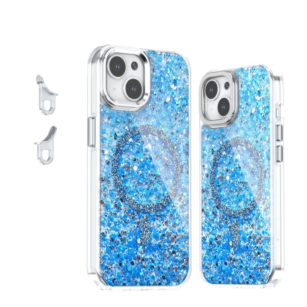 Creative sequins glitter epoxy magnetic phone case for Apple iPhone in transparent TPU, available in six colours.