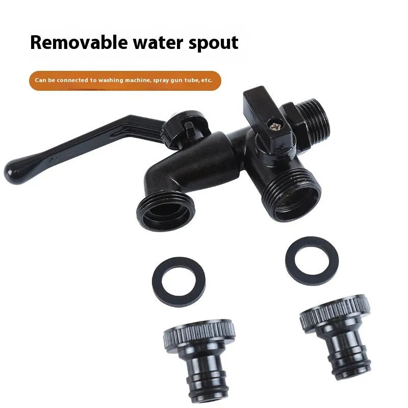 Black plated zinc alloy garden tap with double water outlet and 1/2 connection reference