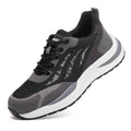 Men's black grey insulated electrician safety shoes with plastic toe, microfiber leather and flyknit mesh upper, PU sole