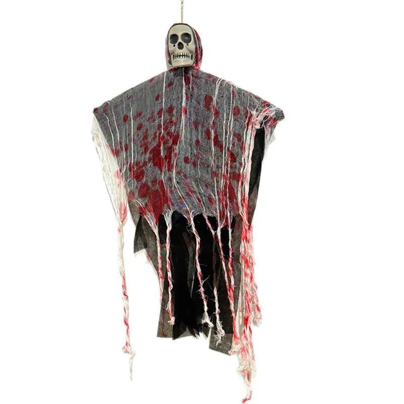 Plastic luminous skull hanging ghost Halloween decoration with blood-dyed colour for outdoor display