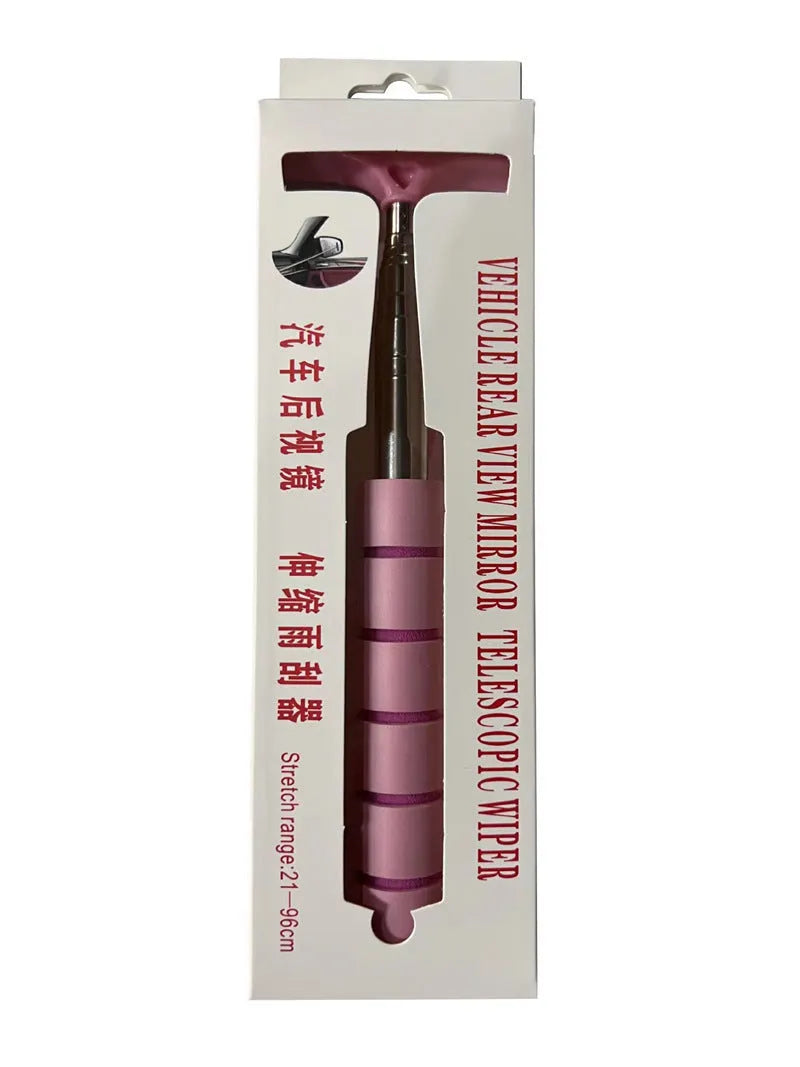 Retractable stainless steel car wiper extended to show 100cm length with rubber blade for cleaning mirrors