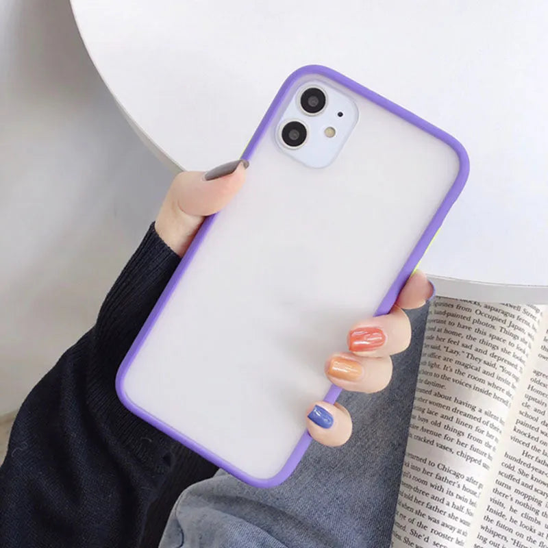 Frosted silicone phone case in assorted colours for iPhone 6 to 11 series, matte finish.